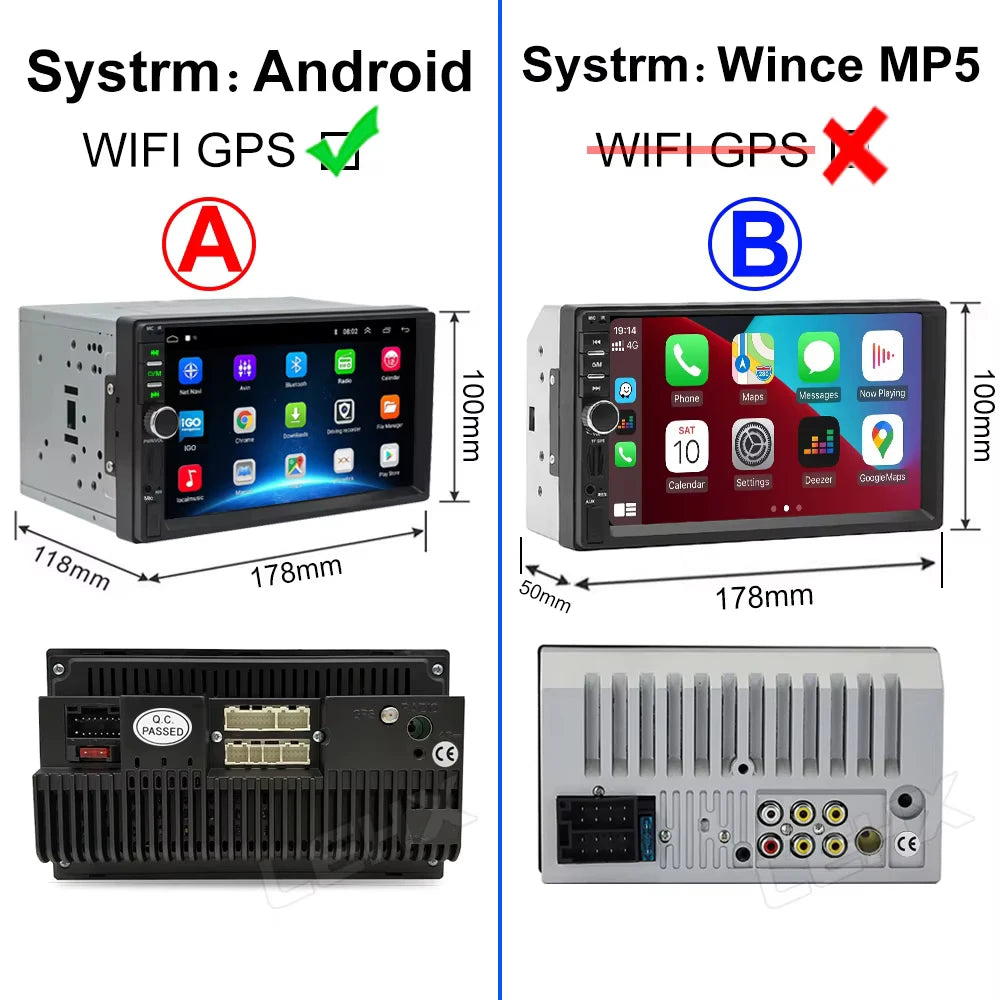 CAIXI Universal 2-DIN Android 14 Car Stereo — CarPlay, Android Auto, GPS for Toyota, Nissan, Jeep, Hyundai, Kia, Chevrolet, VW, Fiat