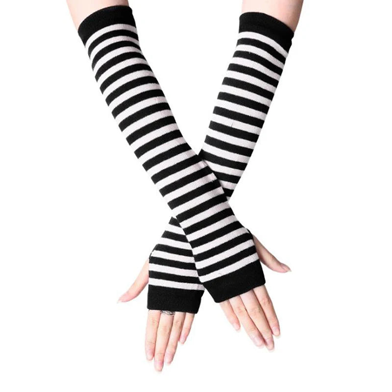 Women's Striped Knit Arm Warmers - Long Fingerless Gloves - photo 7