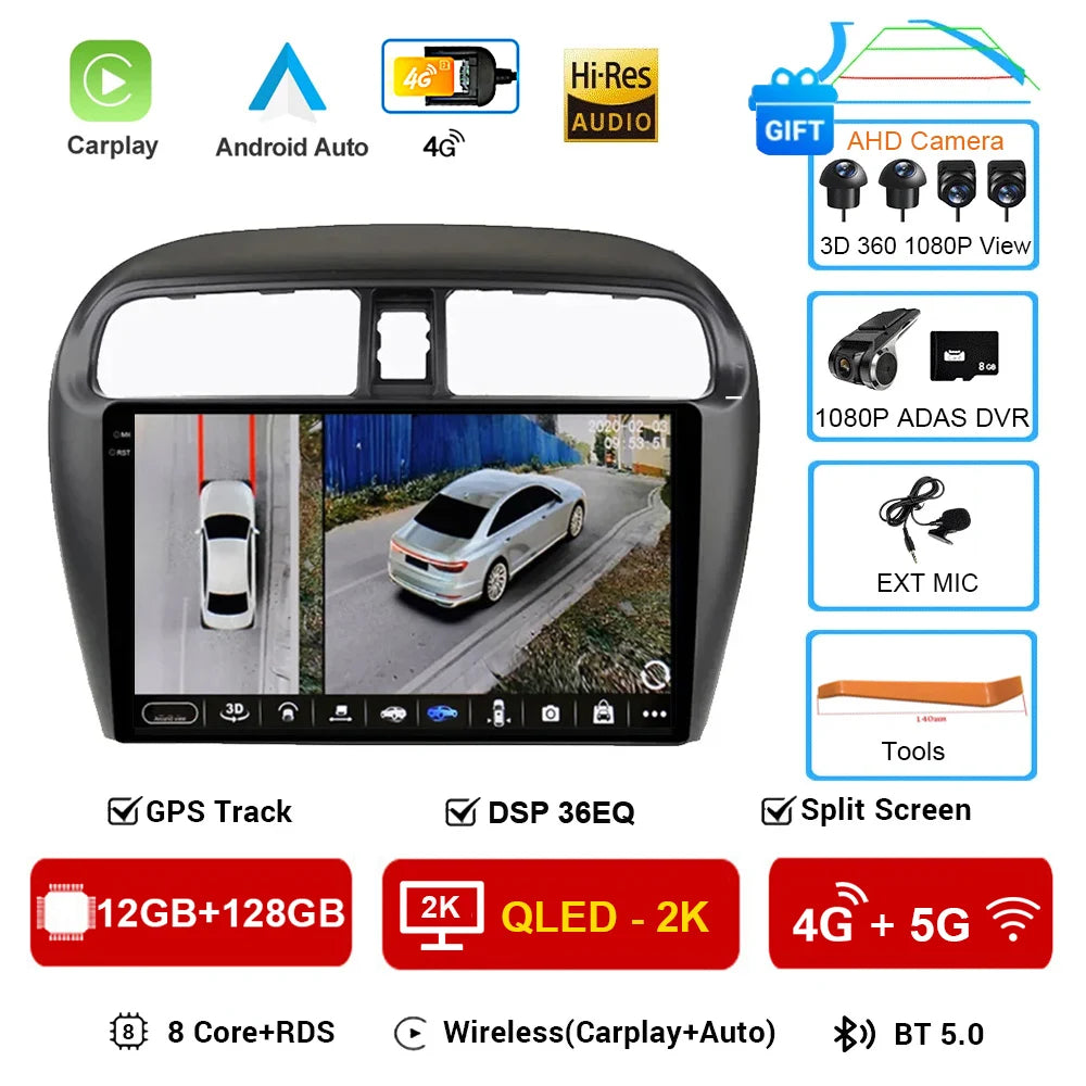 Car Stereo with Apple CarPlay & Android Auto, Compatible with Mitsubishi Mirage & Attrage (2012-2018)