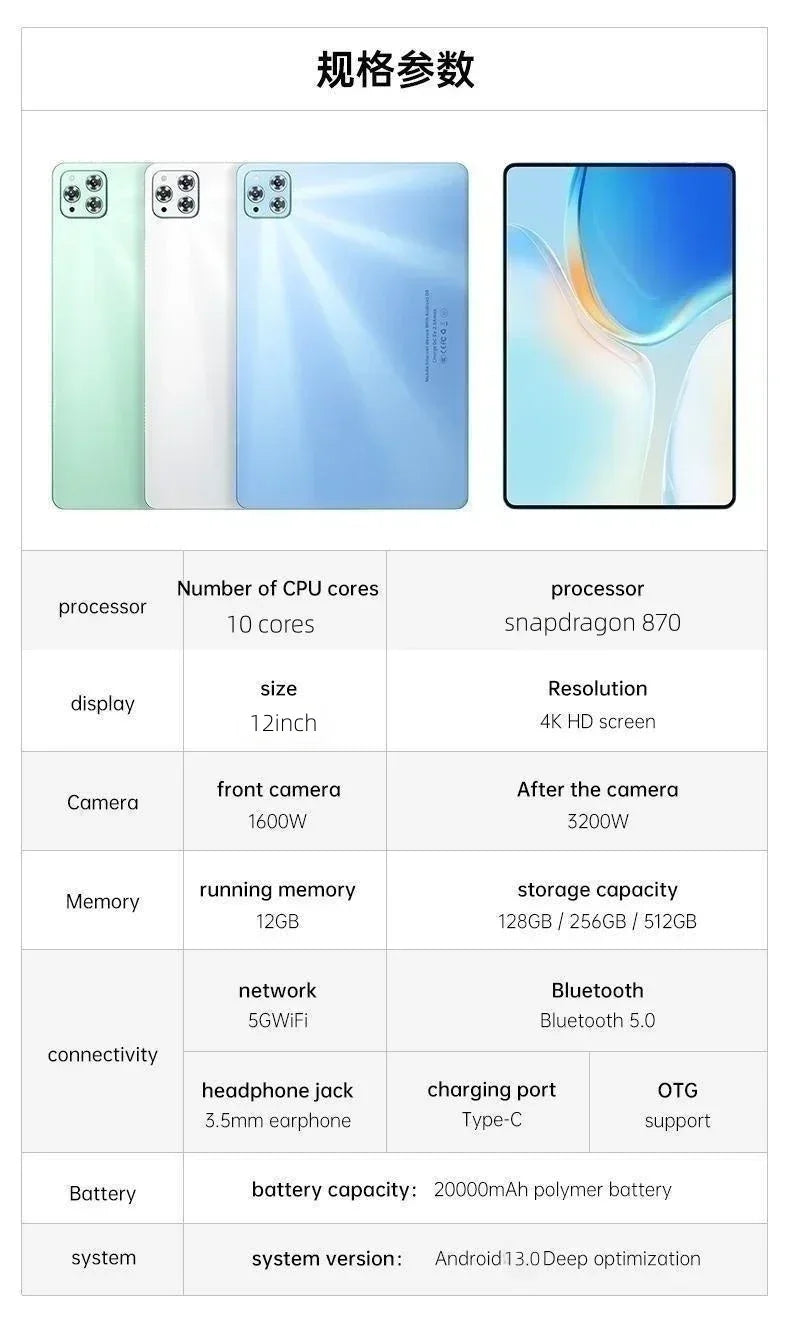 2026 Global Version Original IPad Air Pro Tablet 12inch HD 4K Android 14 22GB+2TB 20000mAh 5G Dual SIM Bluetooth WiFi GPS Tablet