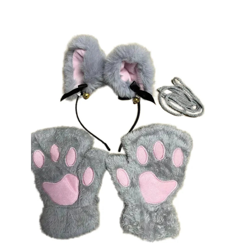 Cat Paw Gloves and Cat Ear Headband Set