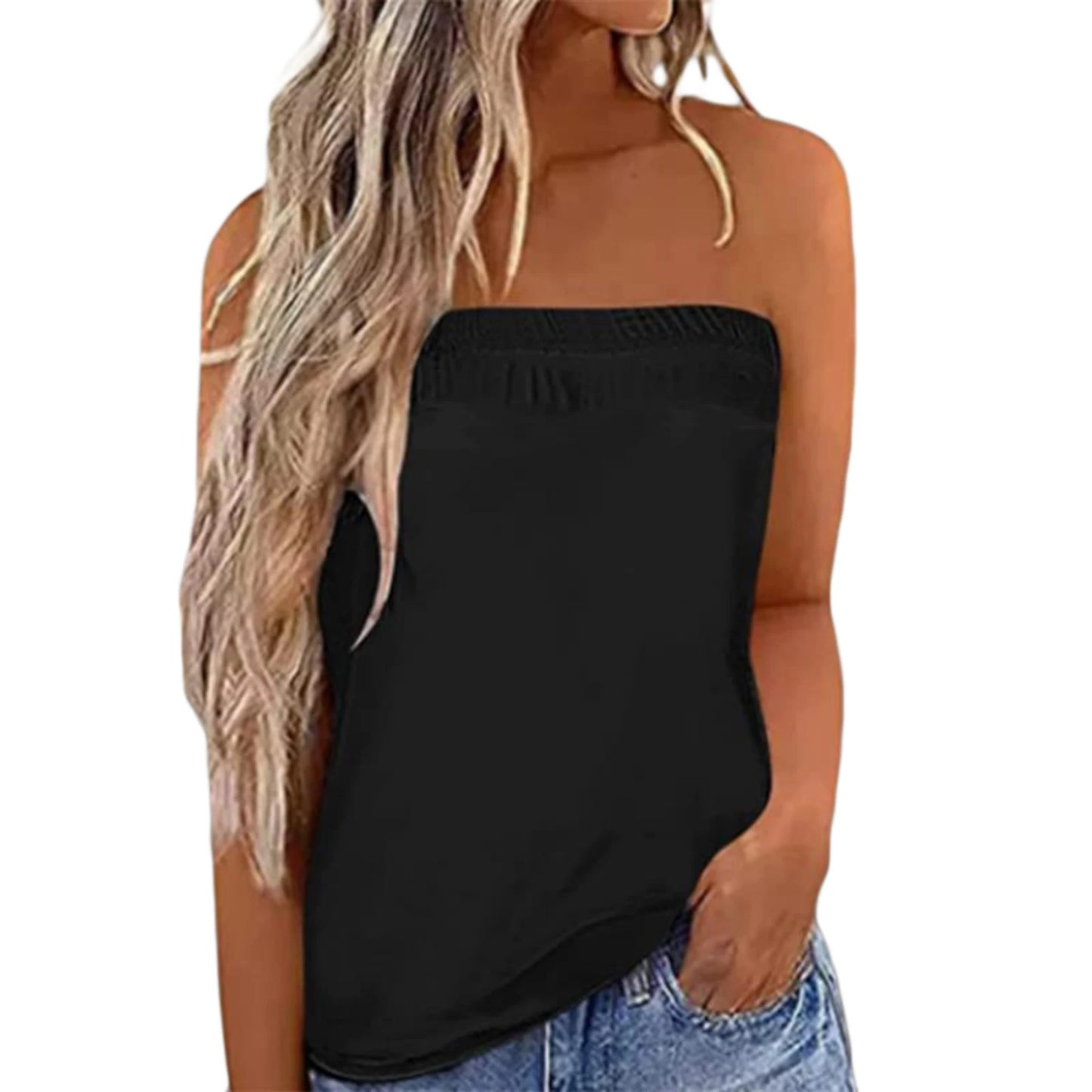 2026 Women Sexy Tube Top Summer Women Casual Tank Crop Tops Solid Color Elastic Design Backless Breathable Strapless Tops