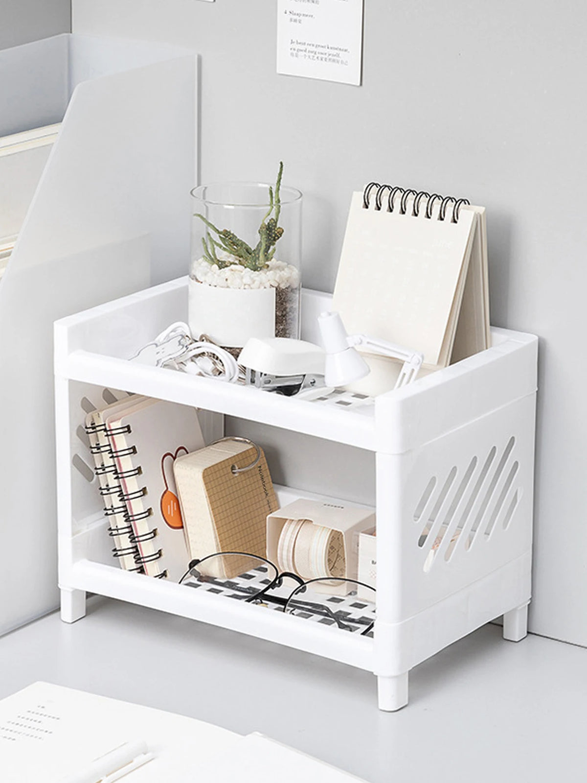 Double-layer white desktop storage rack — view 14 of 14