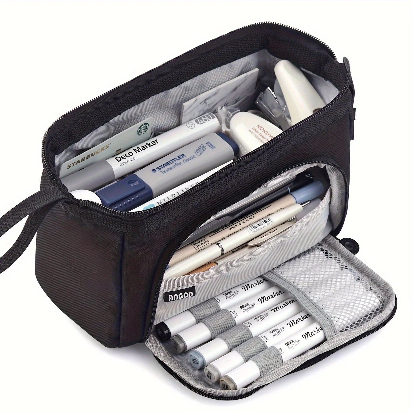 Kawaii Large Capacity Pencil Case Durable Canvas for Student Stationery Double-deck Pen Pouch Storage Bags School Supplies
