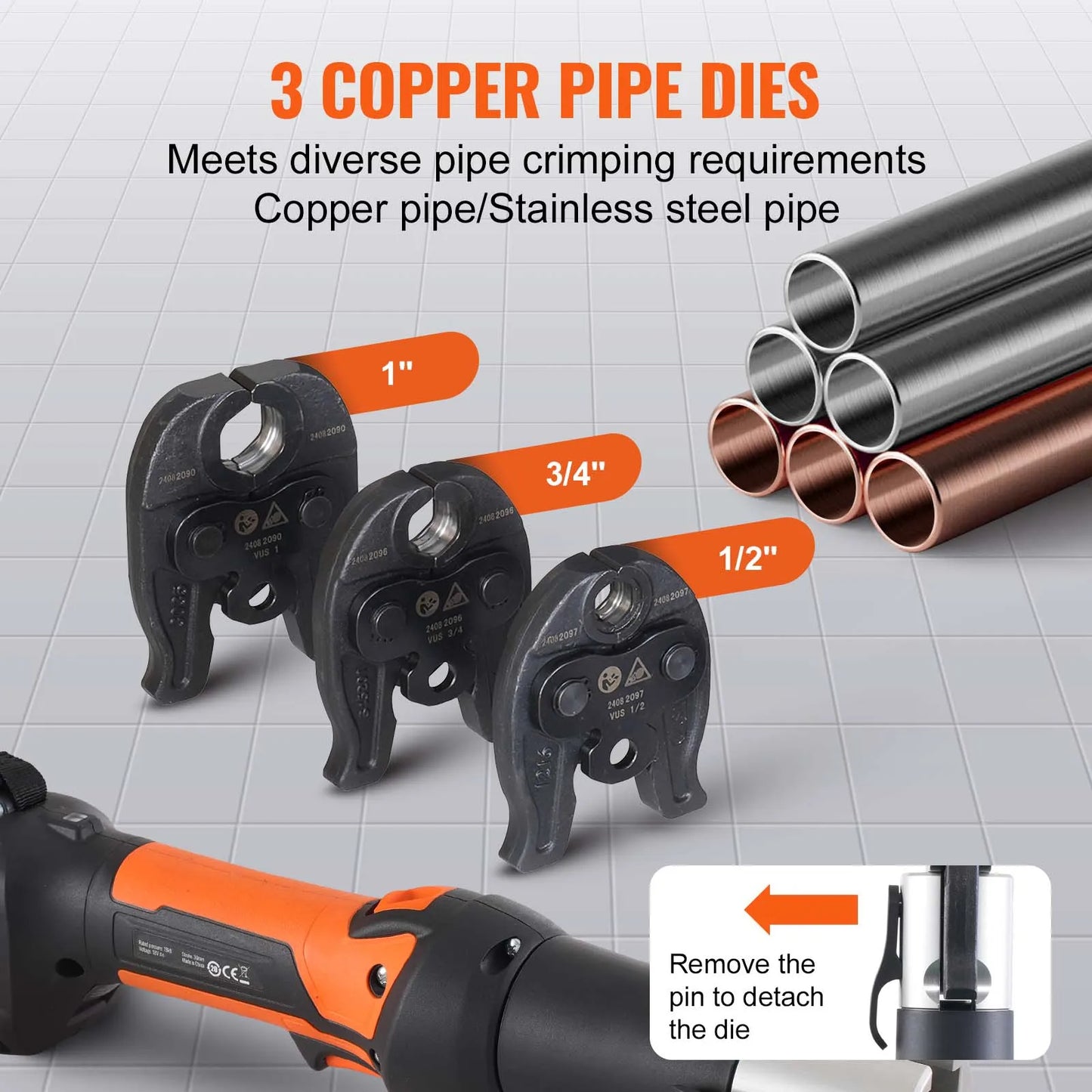 SucceBuy Pro 18V Electric Pipe Crimping Tool – 1/2" 3/4" 1" Copper Pipes | 3 Jaws & 2 Batteries Kit