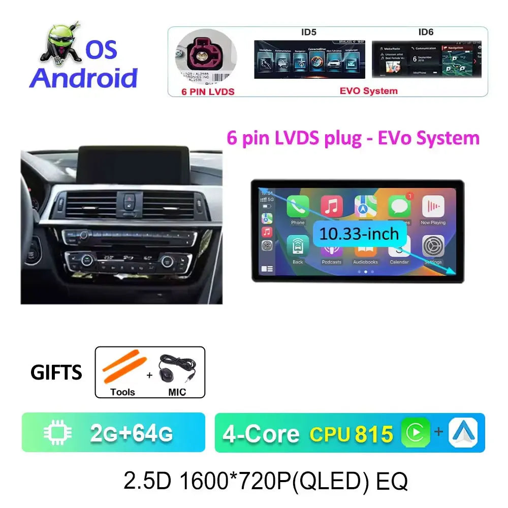 12.3" Android CarPlay Screen for BMW 3/4 Series F30 F31 F32 F33 F34 F36 (2013–2019) NBT/EVO — Android Auto, GPS, 4G