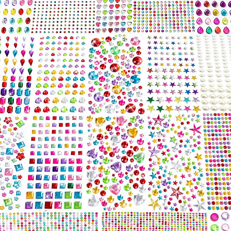 Gem Stickers,Self-Adhesive Face Jewelry Sticker, Acrylic Gems DIY Crafts, Sparkle Heart-Shaped Rhinestone Party Holiday Supplies