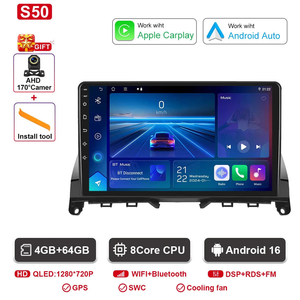 Android  For Mercedes Benz C Class 3 C220 C180 W204 S204 2006 - 2011 Car Auto Carplay Radio Multimedia Screen GPS Navigation  BT