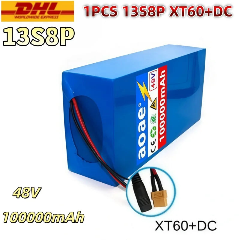 48V 100000mAh 13S8P Battery 2000W Lithium Ion Battery Pack with 50A BMS & Charger