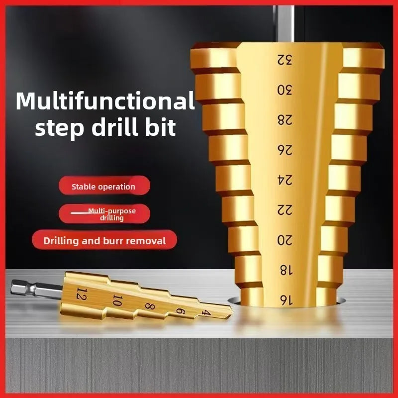 HSS Step Drill Bit Set, Hex Titanium Cone Hole Cutter 4-32mm