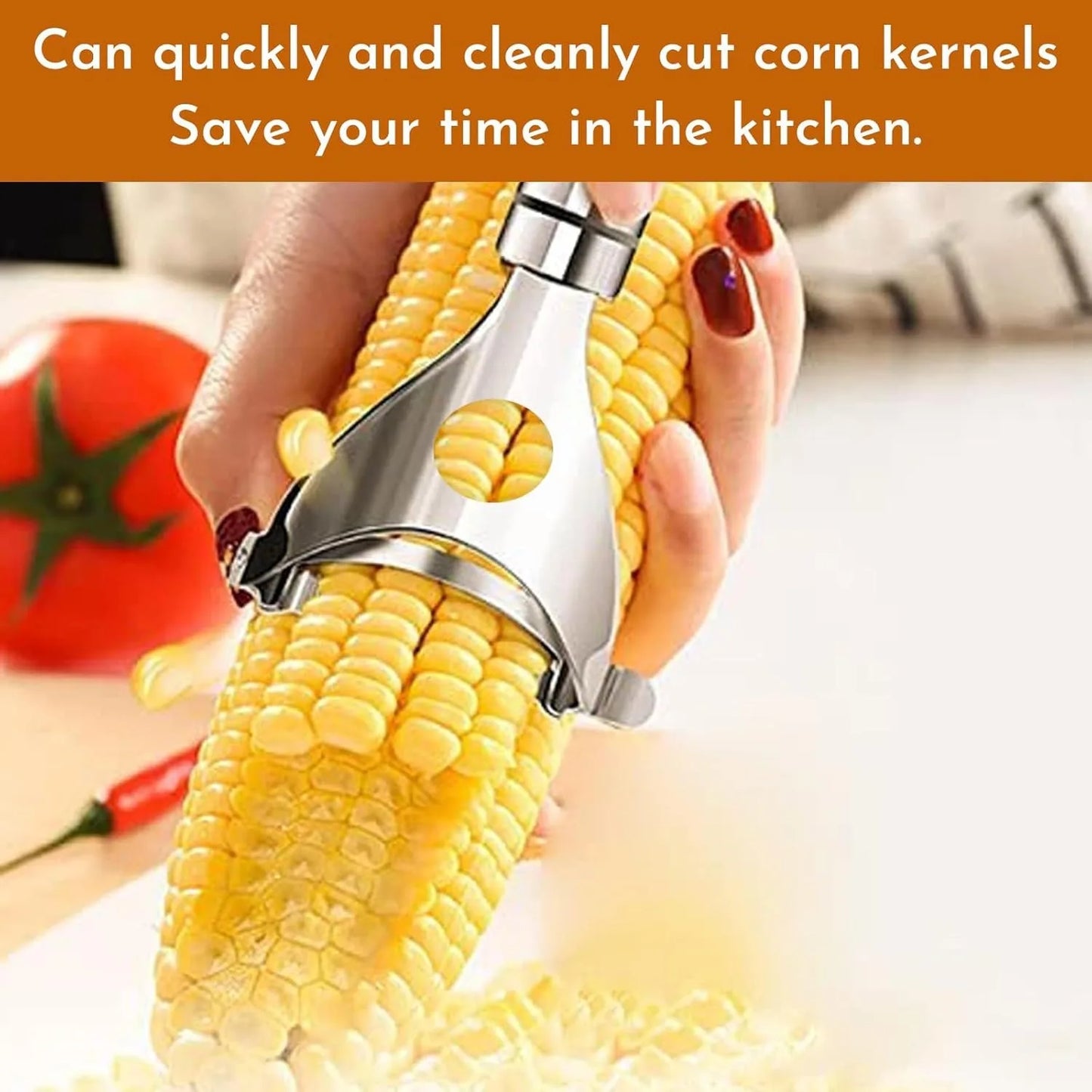 7.1 Inch Multi-Purpose Corn Stripper,Hole & Thickened Steel Design, for Quick, Neat Kernels, Dishwasher Safe, Comfortable Handle