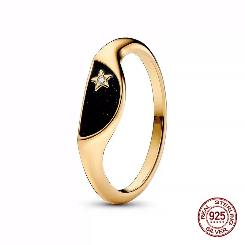 New in 925 Sterling Silver Sun and Moon Love Princess Zircon Oxide Enamel Heart Love Rings Fashion Fine Jewelry For Women Gifts
