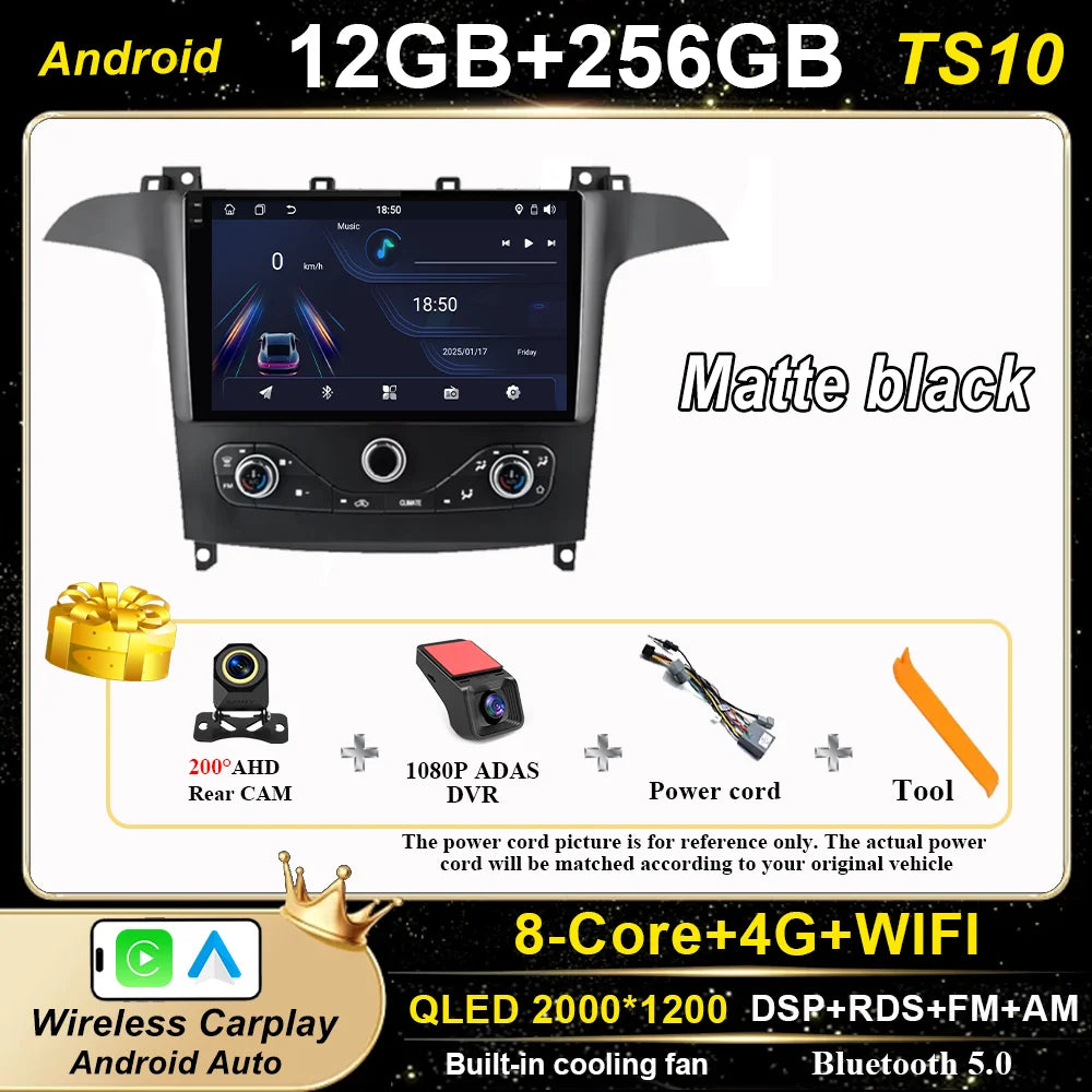 Android 16 For Ford S Max S-MAX 2006-2015 For Ford Galaxy 2014 Auto Multimidia Video Player Carplay Radio Stereo  Car Dvd WIFI