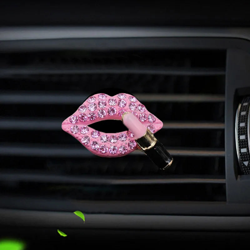 1PC Bling Lip Air Vent Clips Rhinestone Lipstick Car Air Freshener Clip Crystal Car Air Outlet Decorations Charm Car Inter Decor