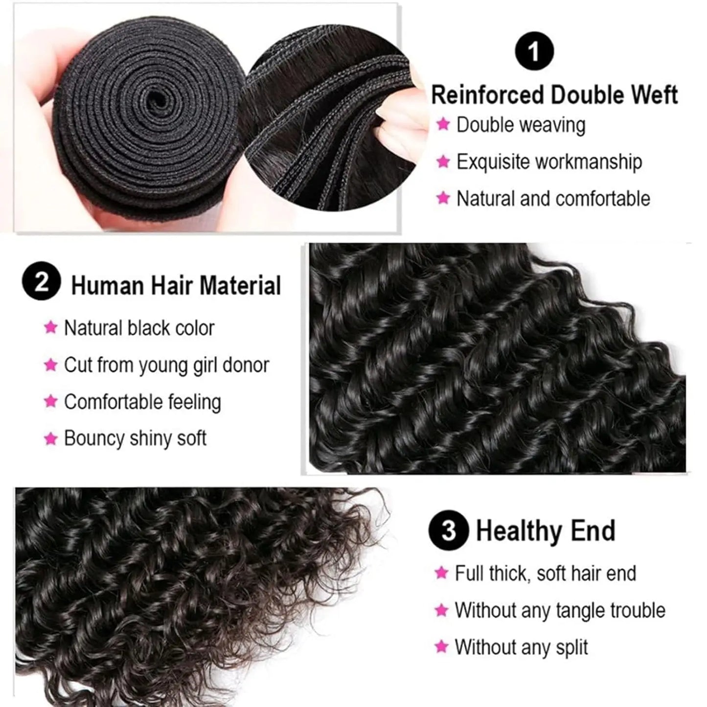 Solid Weaving Deep Wave Human Hair Bundles Curly Hair Weaving Raw Tissage Double Weft Deep Curly Hair Extensions 1/2/4 Pcs