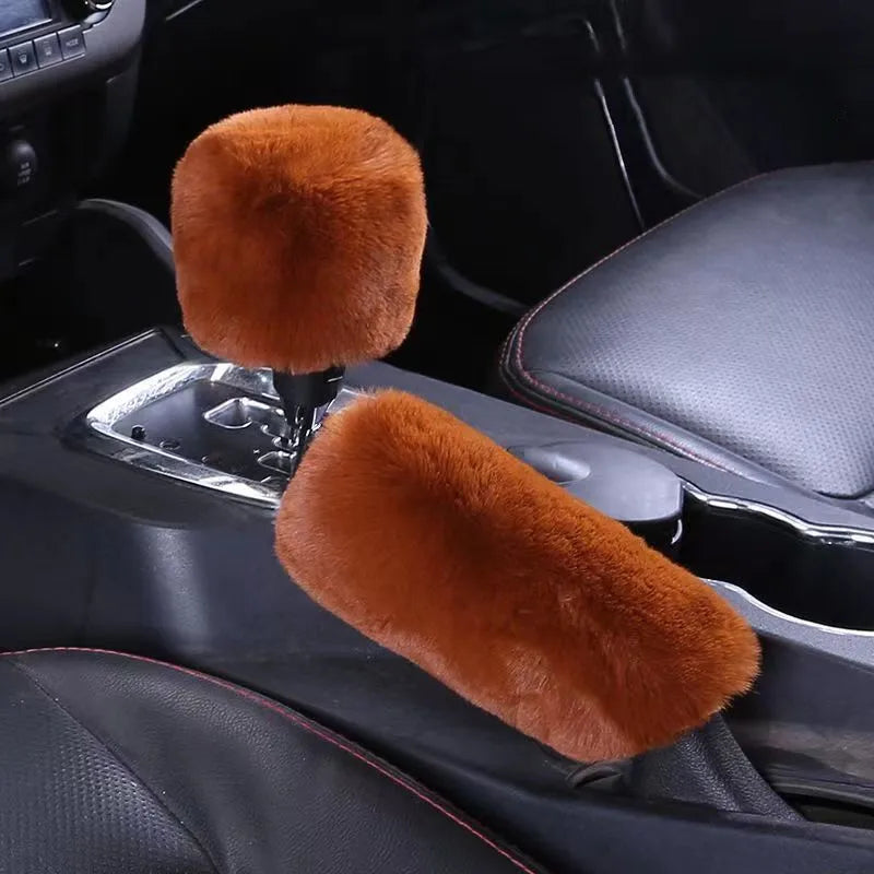 2 Pieces Of Car Plush Handbrake Cover Shift Knob Cover Autumn And Winter Car Plush Handbrake Cover Soft And Warm Handbrake Cover