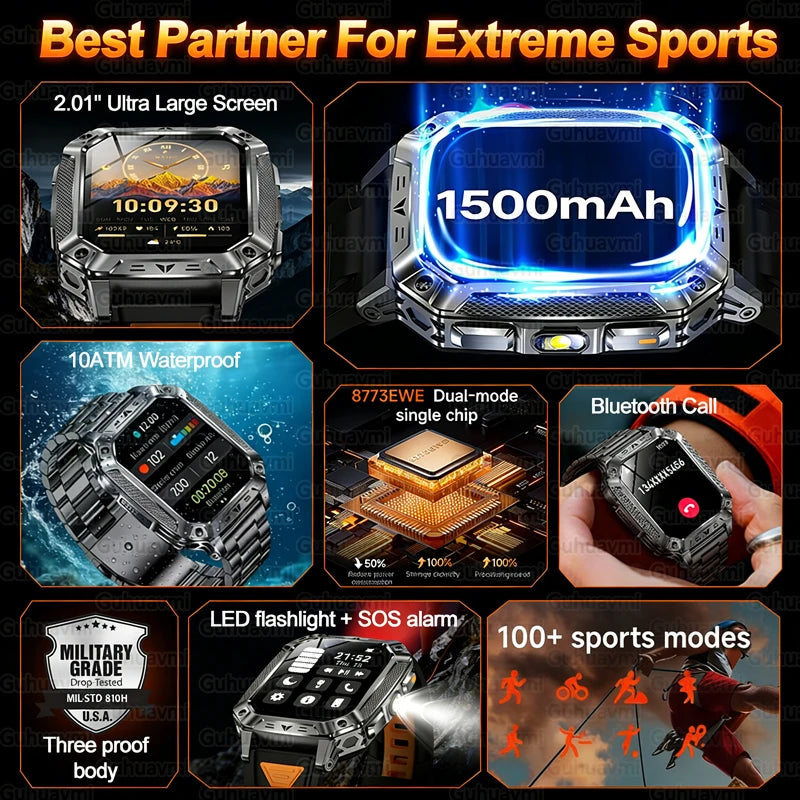Rugged Smart Watch — 1500mAh, 10ATM Waterproof, BT Calling