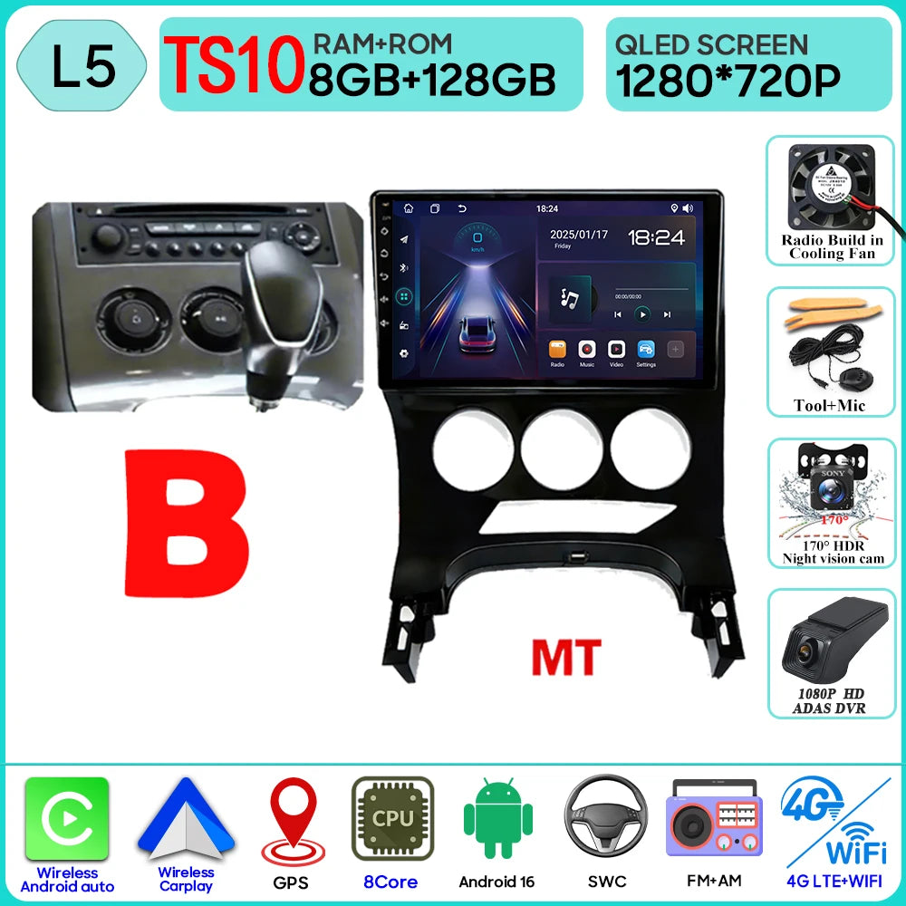 Carplay Android 16 For Peugeot 3008 5008 AT MT 2009 2012 -2016 Screen Video Car Radio GPS Navigation Car Monitor DVD DSP Stereo