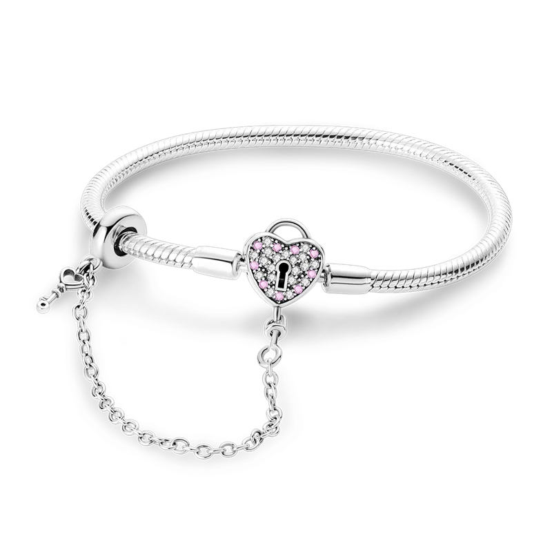 925 Sterling Silver Heart Charm Bracelet for Women - DIY Beads