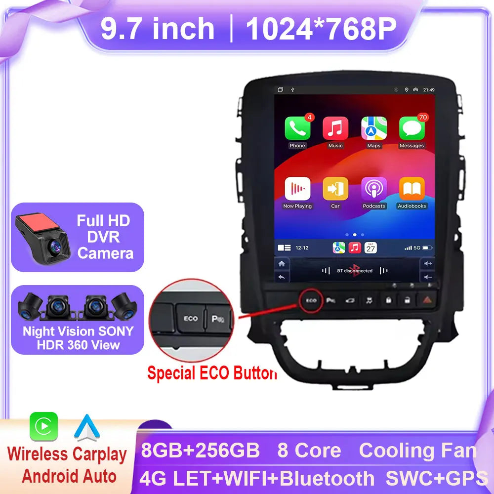 Android Car Stereo for Opel Astra J, Vauxhall, Holden, Cascada (2009–2015) — CarPlay, Android Auto, GPS, WiFi