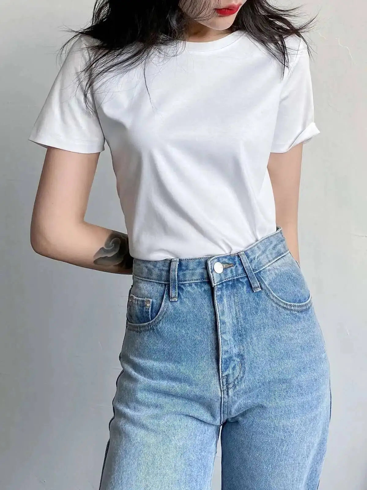 Women's Luxury Mulberry Silk Cotton T-Shirt – Loose Round Neck Short Sleeve Solid Basic Top