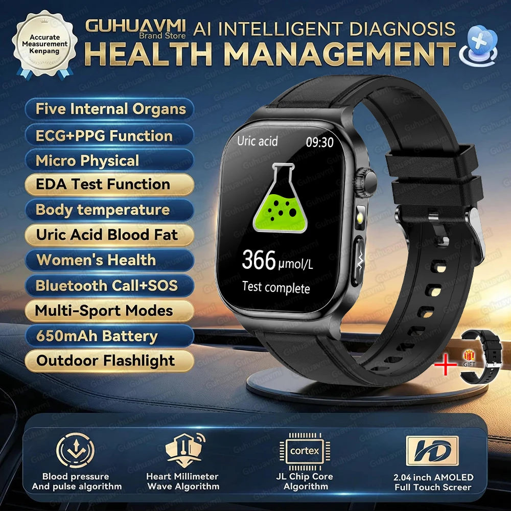 2026 Five-Organ Health Smart Watch – Body Fat, Uric Acid, ECG, Blood Pressure & Bluetooth Call | Men & Women