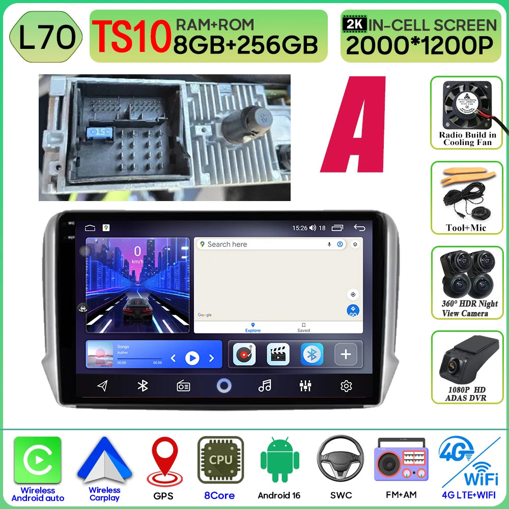 Android 16 GPS Navigation For Peugeot 2008 208 Series 2012 - 2018 Carplay Car Radio Multimedia Player Stereo Video BT 2k Screen