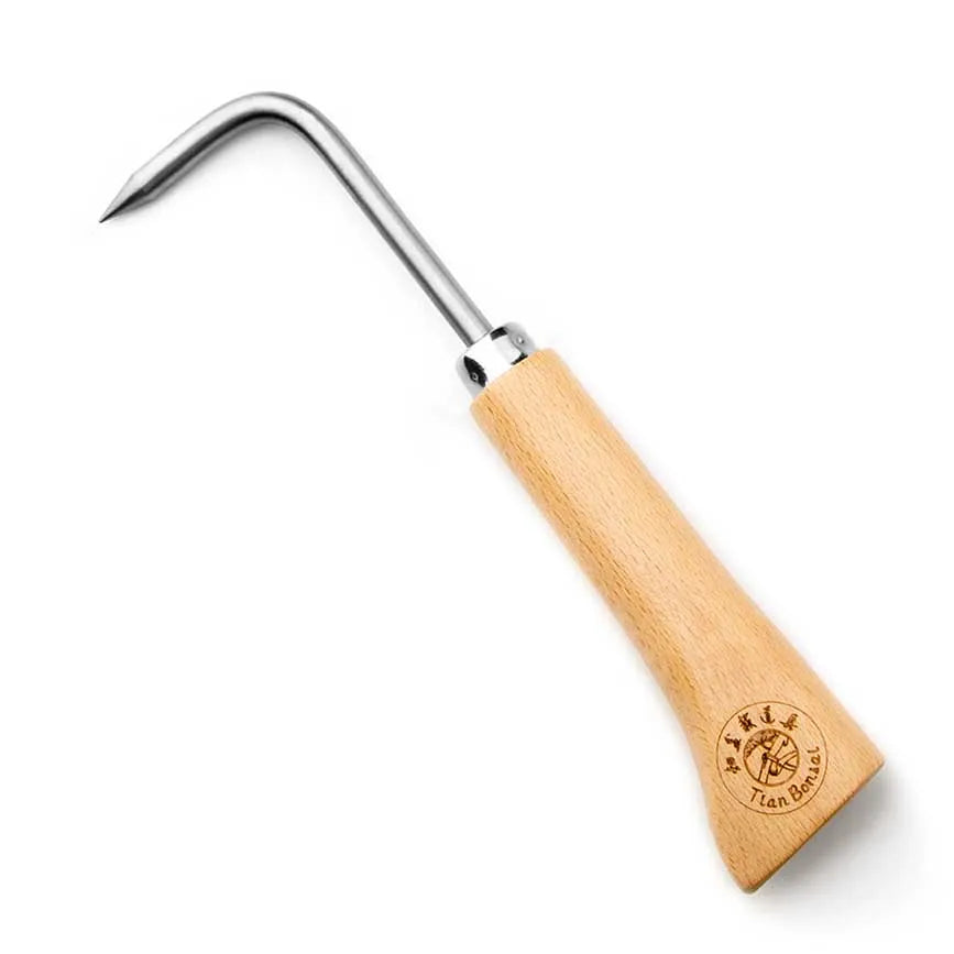 Bonsai Root Hook Tool - 23cm Alloy Steel with Wooden Handle