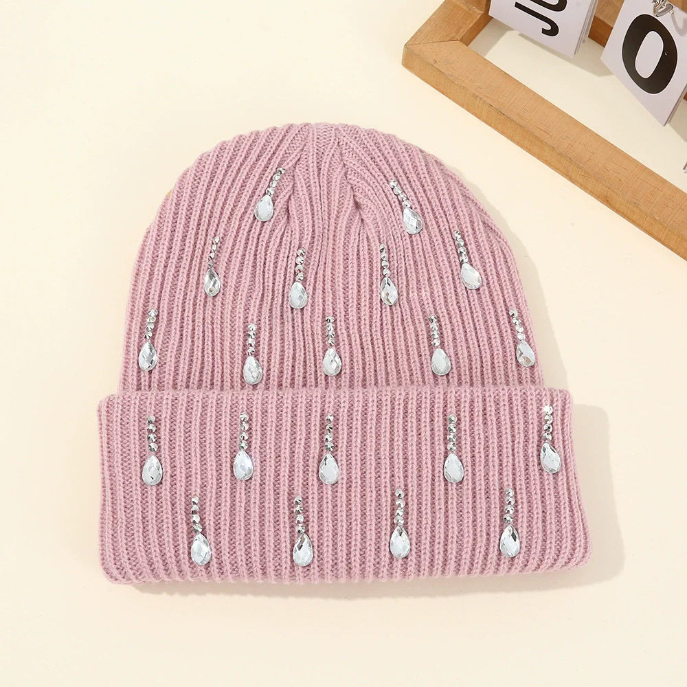 Women's Knit Beanie with Rhinestones and Pearls - Winter Hat - photo 4