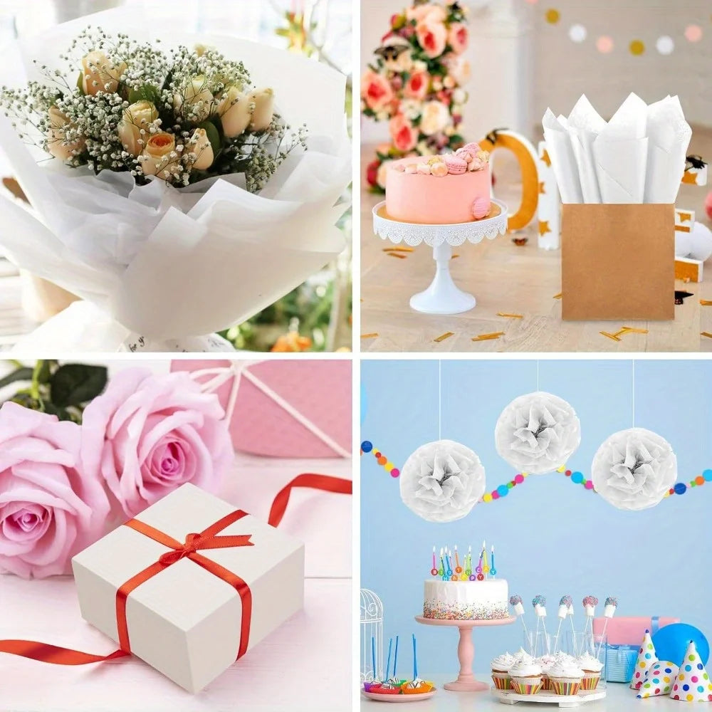 10-100 Sheets White Tissue Paper for Packaging Gift Wrapping Craft Papers Bulk for DIY Wedding Festival Party Supplies