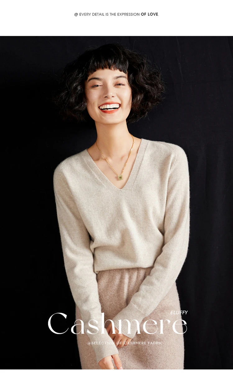 Women's Cashmere V-Neck Sweater, Knit Pullover