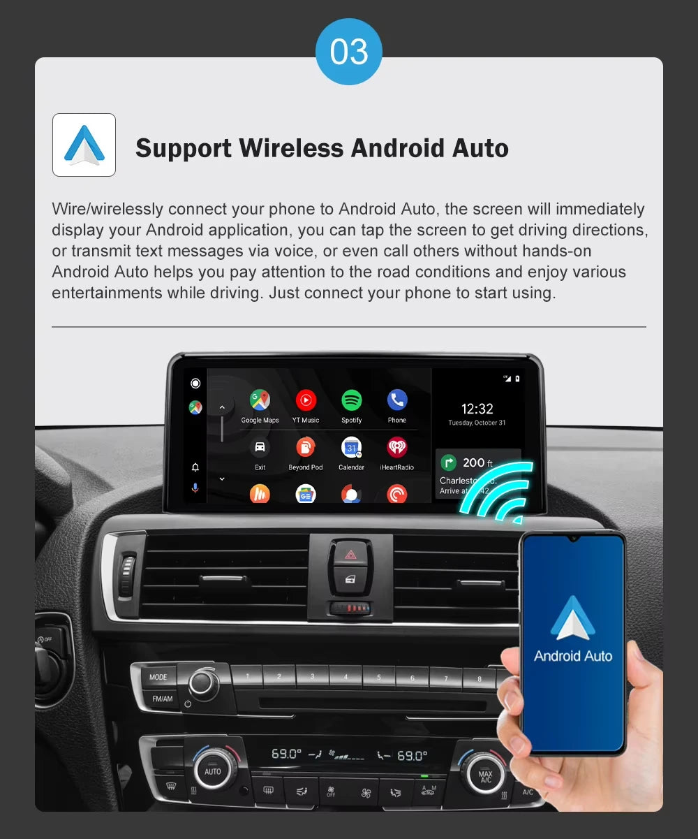 AUTOTOP 10.25”1920*720 Wireless Carplay Android Auto Car multimedia player for F20 F21 F22 F30 F31 F32 F33 F34 F36 NBT 2026-2026