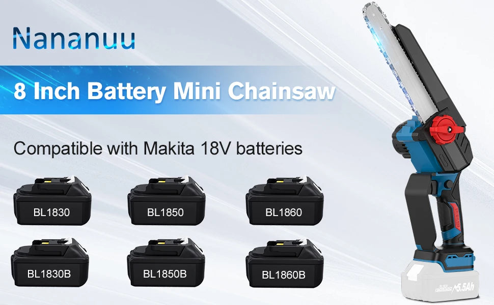 Nananuu 8" Mini Cordless Chainsaw – Brushless Motor for Makita 18V Battery | Wood Cutting Power Tool
