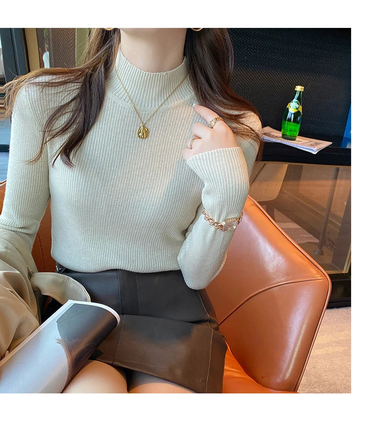 Women's Mock Neck Knit Sweater, Slim Basic Pullover