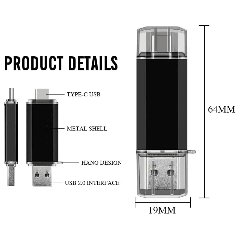 OTG USB Flash Drive with Type-C — 32GB to 512GB Dual-Port Memory Stick for Phone and Laptop