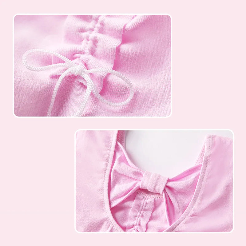Girl Ballet Leotard with Chiffon Tulle Skirt Kids Bowknot Lyrical Dance Dress Short/Long Sleeve Bodysuit Back Bow Tie Dance Wear