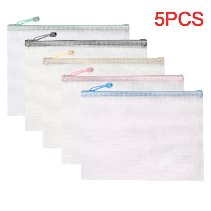 1-10Pcs A4 Mesh Zipper Pouch Bags Thicken Document Bag Waterproof Zip File Folders For School Office Travel Organizing Storage
