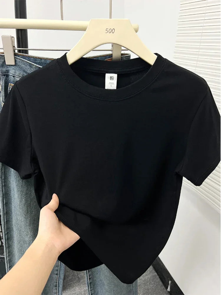 Women's solid short sleeve tee, casual Y2K — view 4 of 20