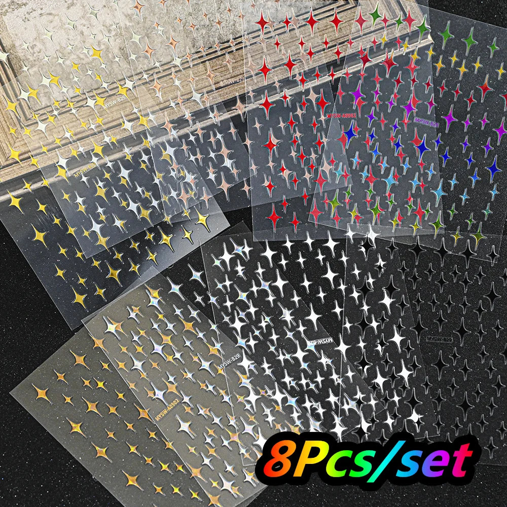 12Pcs/set Laser Silver Snowflake Nail Stickers Set  3D Winter Elk Snowflake Nail Art Decoration DIY Holographic Snowflake Slider