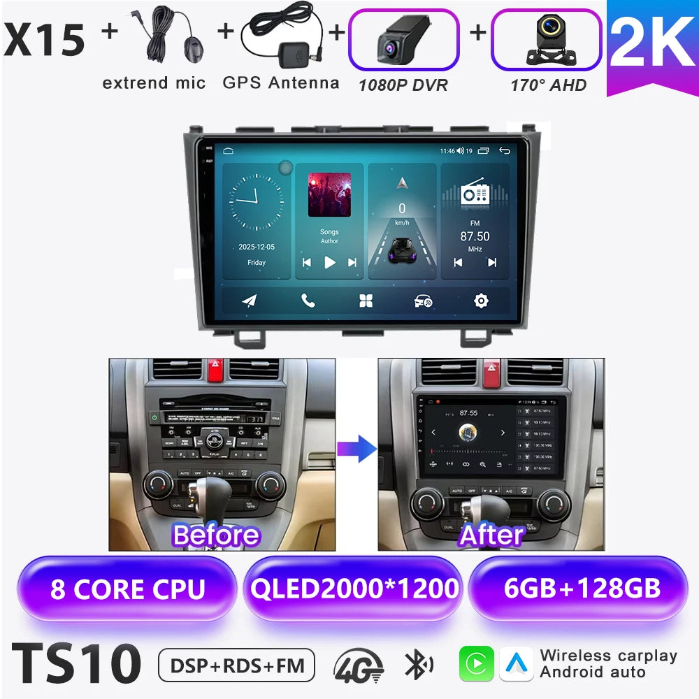 Carplay Car Radio For Honda CR-V 3 RE CRV 2007-2011 Android 16 Multimedia Video Player 2 Din Navigation GPS DVD Head Unit 8Core