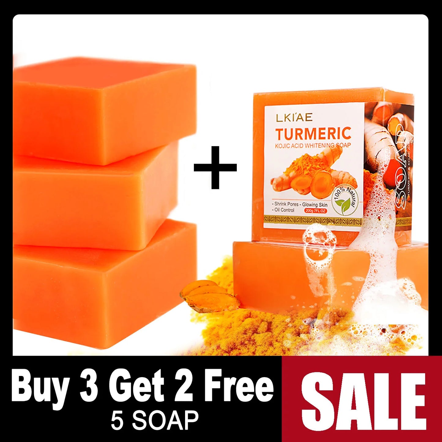 Natural Turmeric Whitening Soap Bar, Clean Skin, Remove Dark Spots, Acne, Hyperpigmentation, Smooth Skin, For Face & Body, 200g