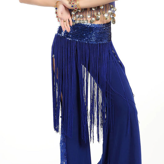 Tribal style sequin tassel belly dance dress with hip scarf