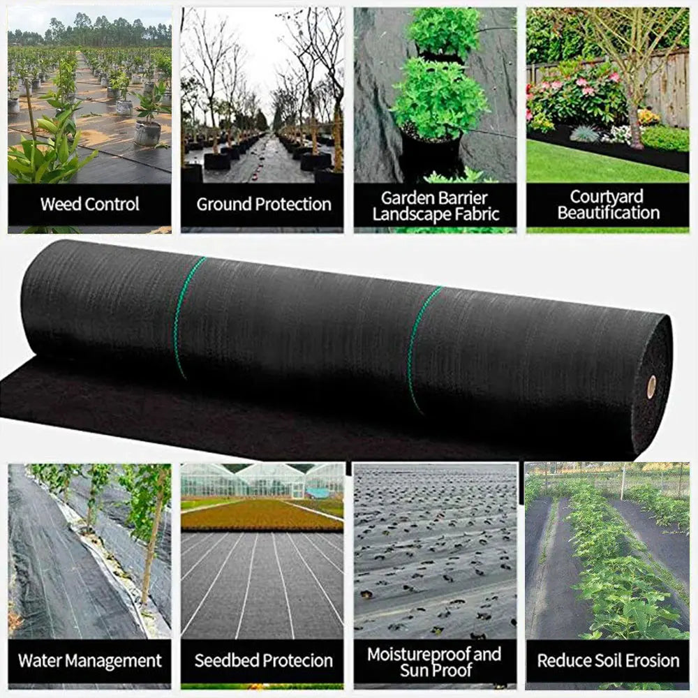 19.6in x16.4ft Weed Barrier Landscape Fabric Black Woven Sheet UV Tear Resistant Ground Cover Gardening Mat for Driveway Control