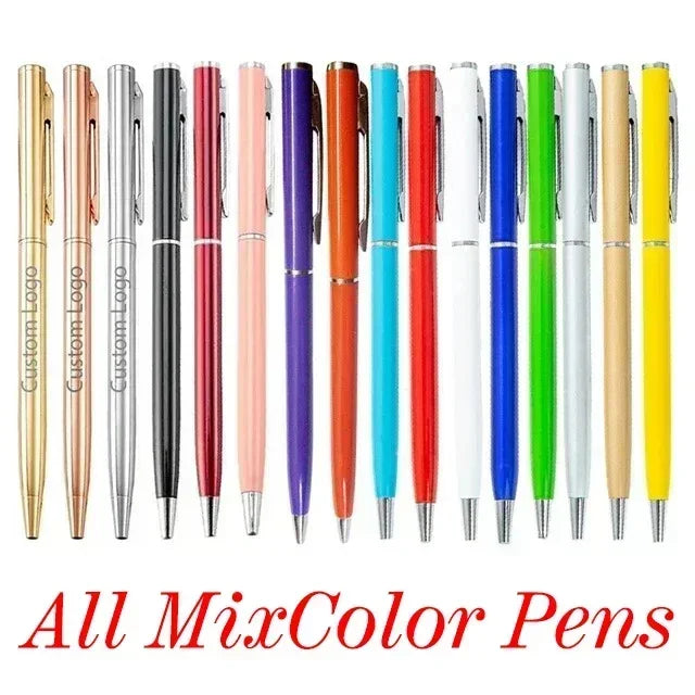 20-200 Pens New Slim Metal Ballpoint Pens Rose Gold Custom Logo Advertising Lettering Engraved Name School Office Supplies Gifts