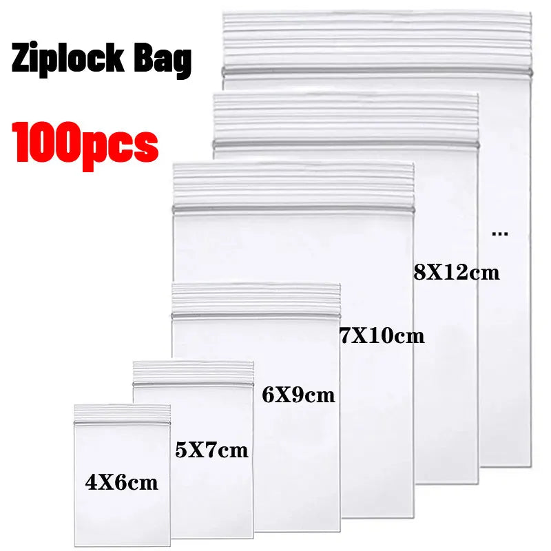 100PCS Thicken Ziplock Sealed Bags – Clear PA+PE Plastic Storage for Jewelry, Food & Packing