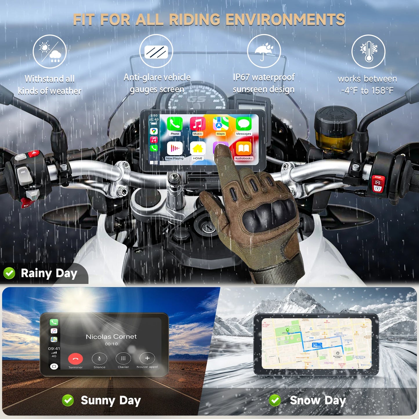 6.25 Inch Portable Mototorcycle Wireless Apple Carplay/Android Auto GPS Navigator touch screen Spedal CL871