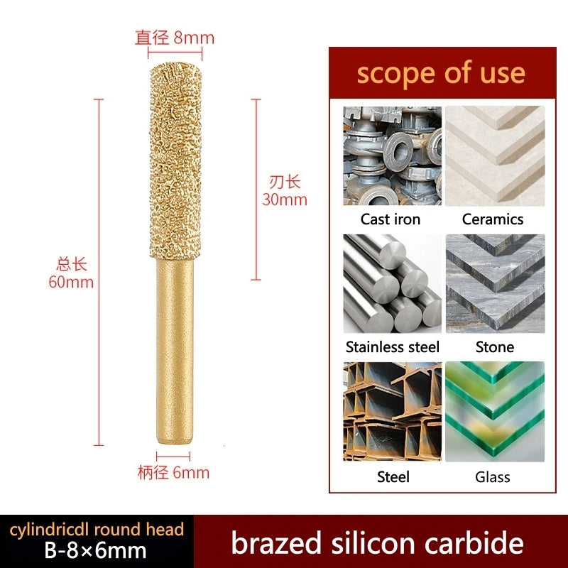 6mm Shank Brazed Diamond Grinding and Polishing Head for Cast Iron Stone Marble Tile - Deburring Metal Processing  Carve