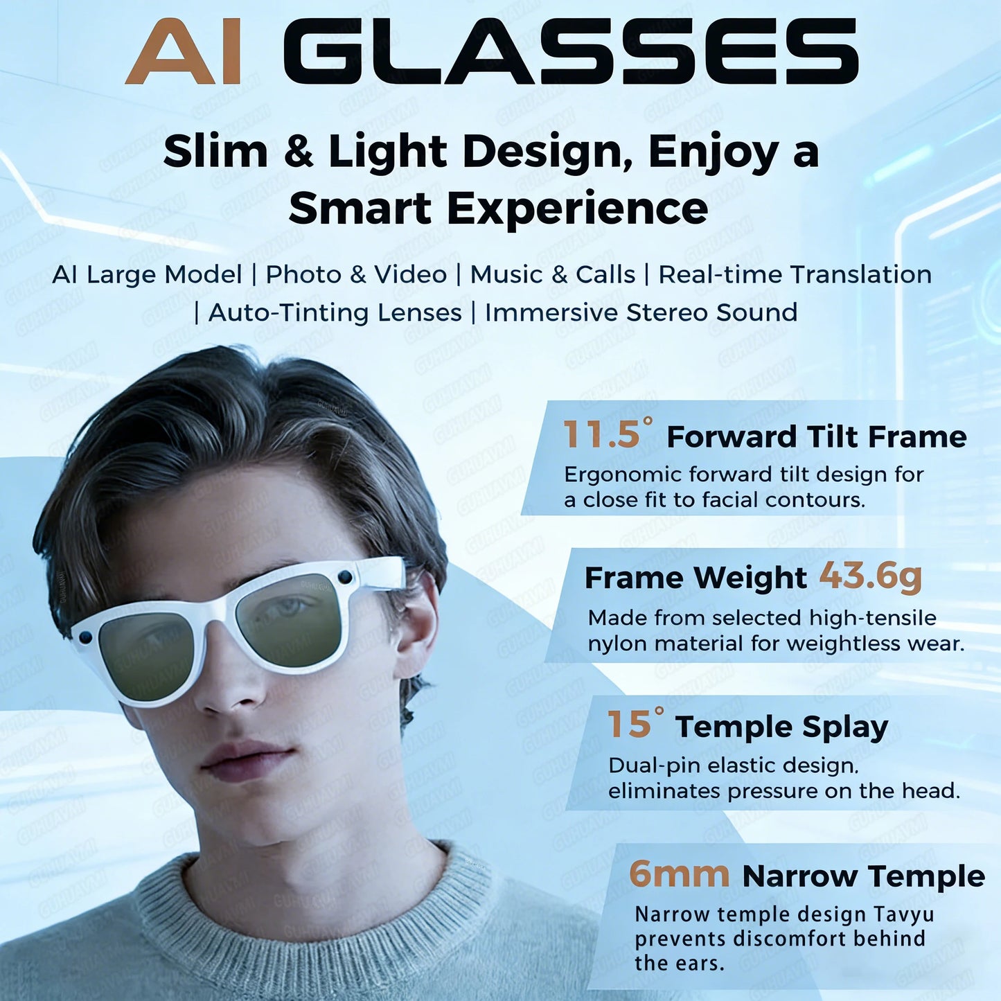 AI Smart Glasses with 4K Camera & 120+ Language Translator