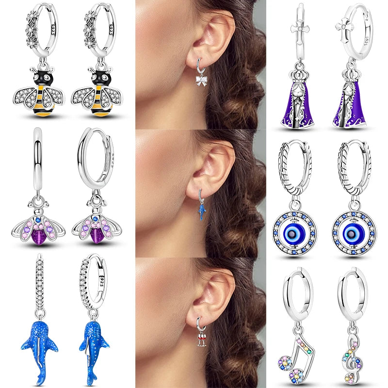 Sparkling Gold Woman Hoop Earrings 925 Sterling Silver Butterfly Colored Zirconium Earrings for Women Jewelry Anniversary Gift