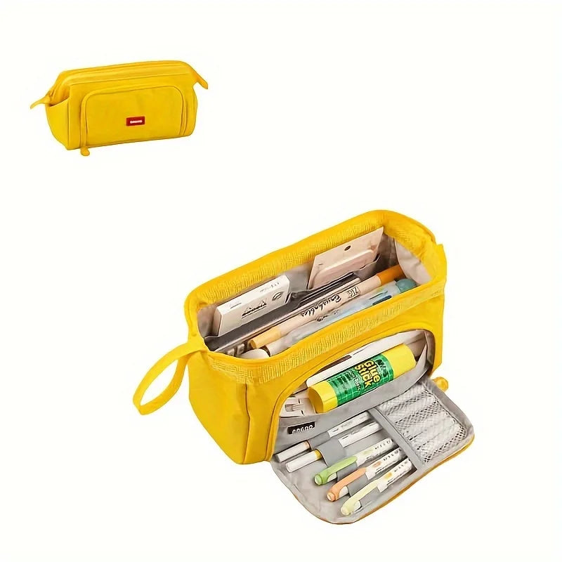 Kawaii Large Capacity Pencil Case Durable Canvas for Student Stationery Double-deck Pen Pouch Storage Bags School Supplies